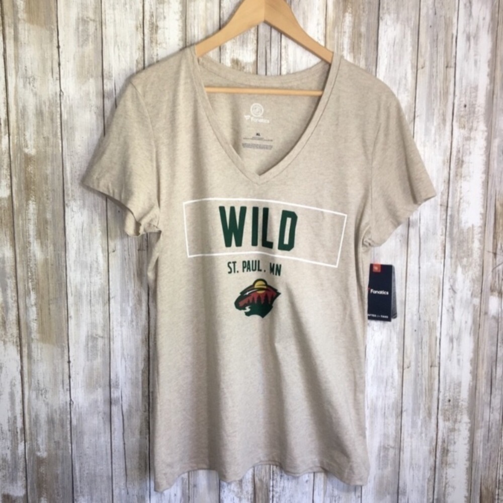 NHL Minnesota Wild Women’s XL Graphic Tee Beige Green Hockey Shirt NWT - Picture 2 of 5